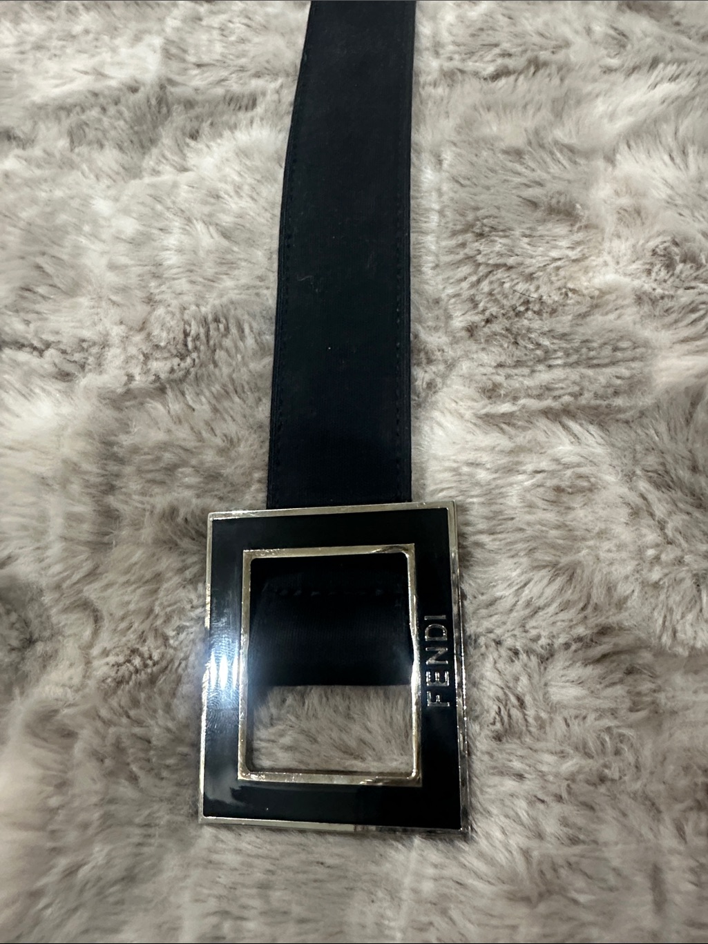 Fendi Black Leather Belt With Fendi Square Logo Buckle W/Silver Accent